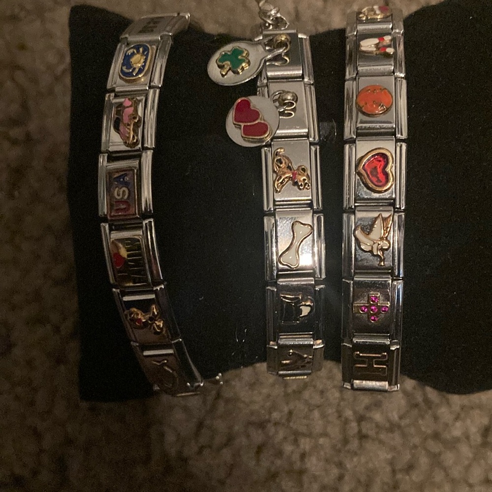 Uberry Charm Bracelet Assorted Charms Double Stainless Steel 3 bracelets